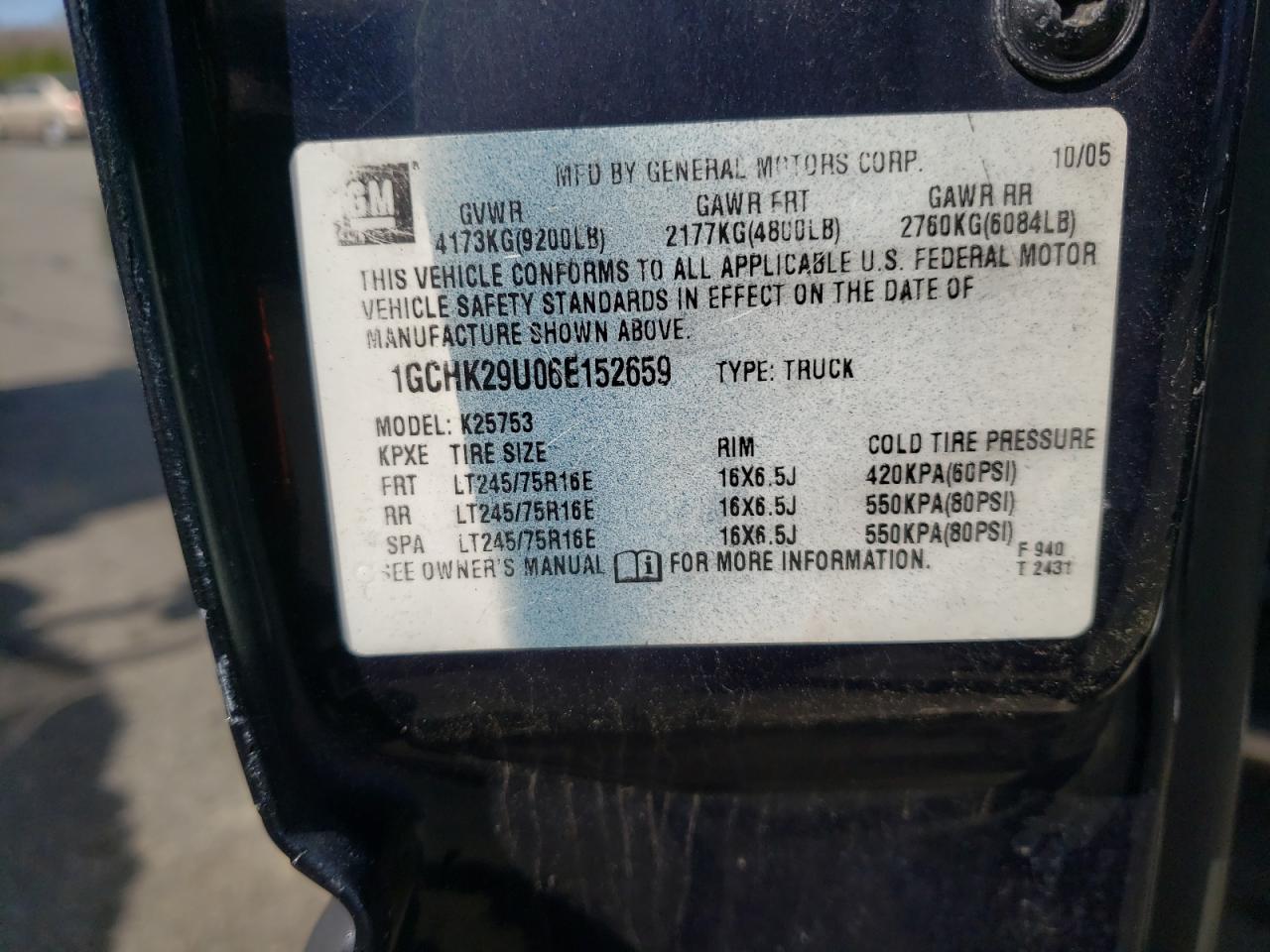 Photo 10 from auction – 2006 CHEVROLET SILVERADO with VIN 1GCHK29U06E152659