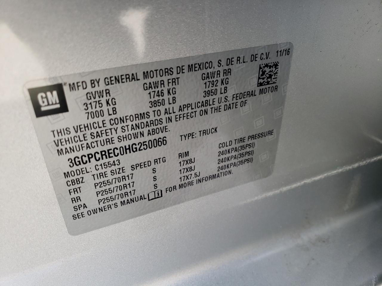 Photo 10 from auction – 2017 CHEVROLET SILVERADO with VIN 3GCPCREC0HG250066