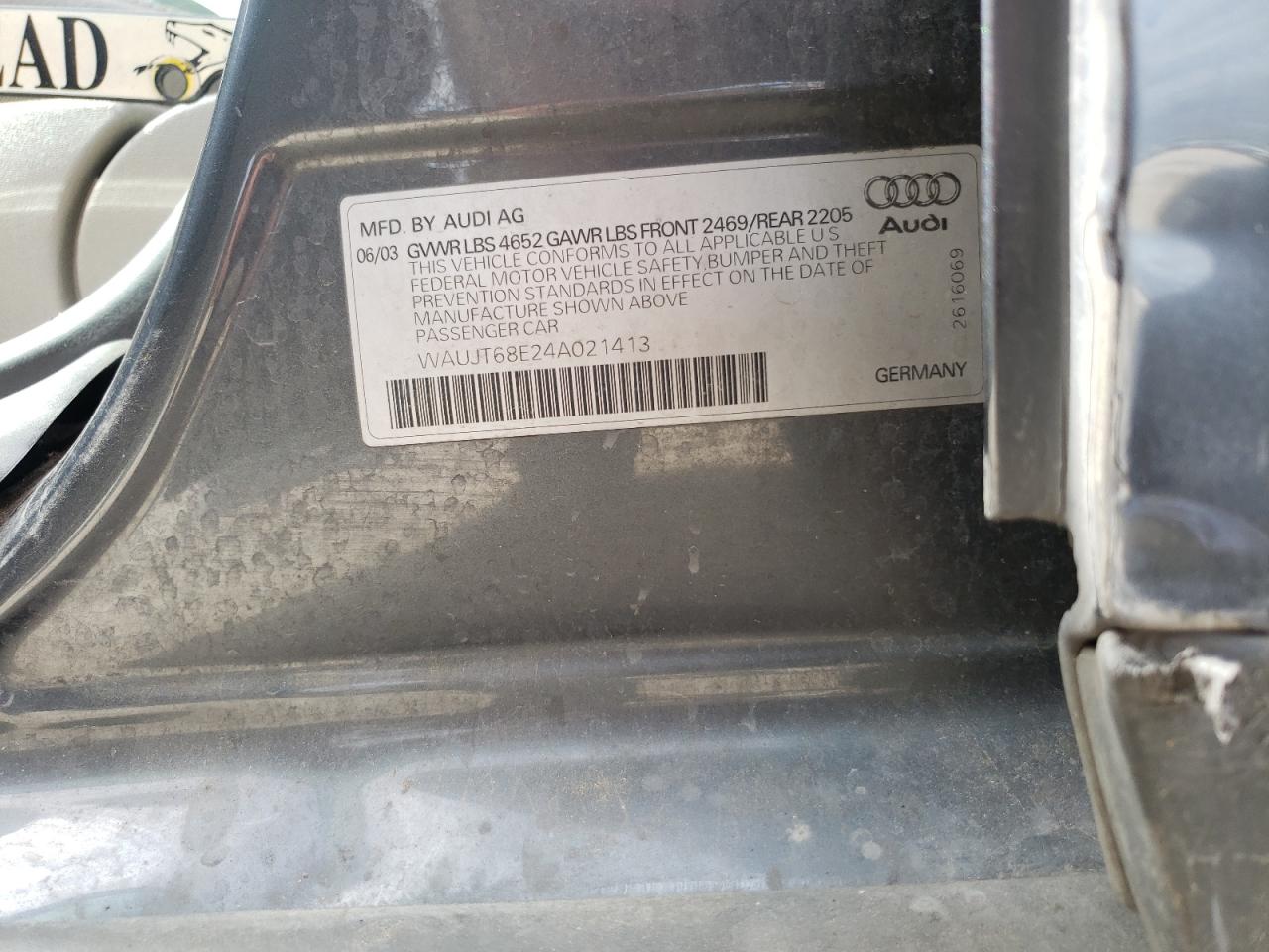 Photo 10 from auction – 2004 AUDI A4 3.0 with VIN WAUJT68E24A021413