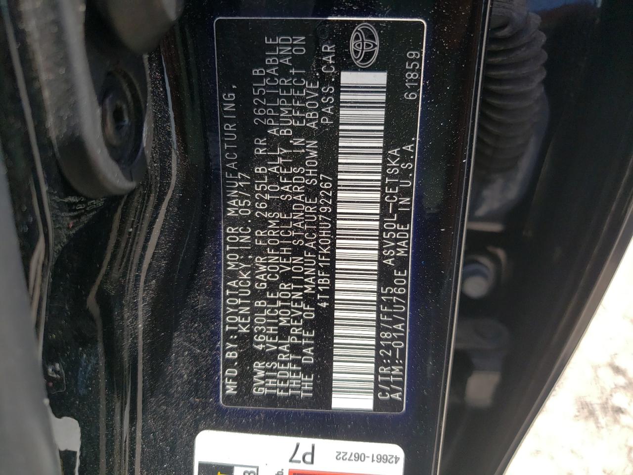 Photo 10 from auction – 2017 TOYOTA CAMRY LE with VIN 4T1BF1FK0HU792267