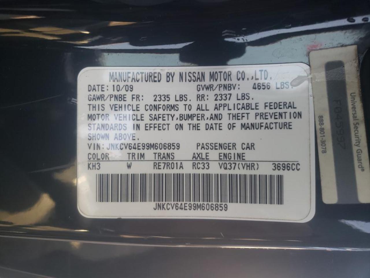 Photo 10 from auction – 2009 INFINITI G37 BASE with VIN JNKCV64E99M606859