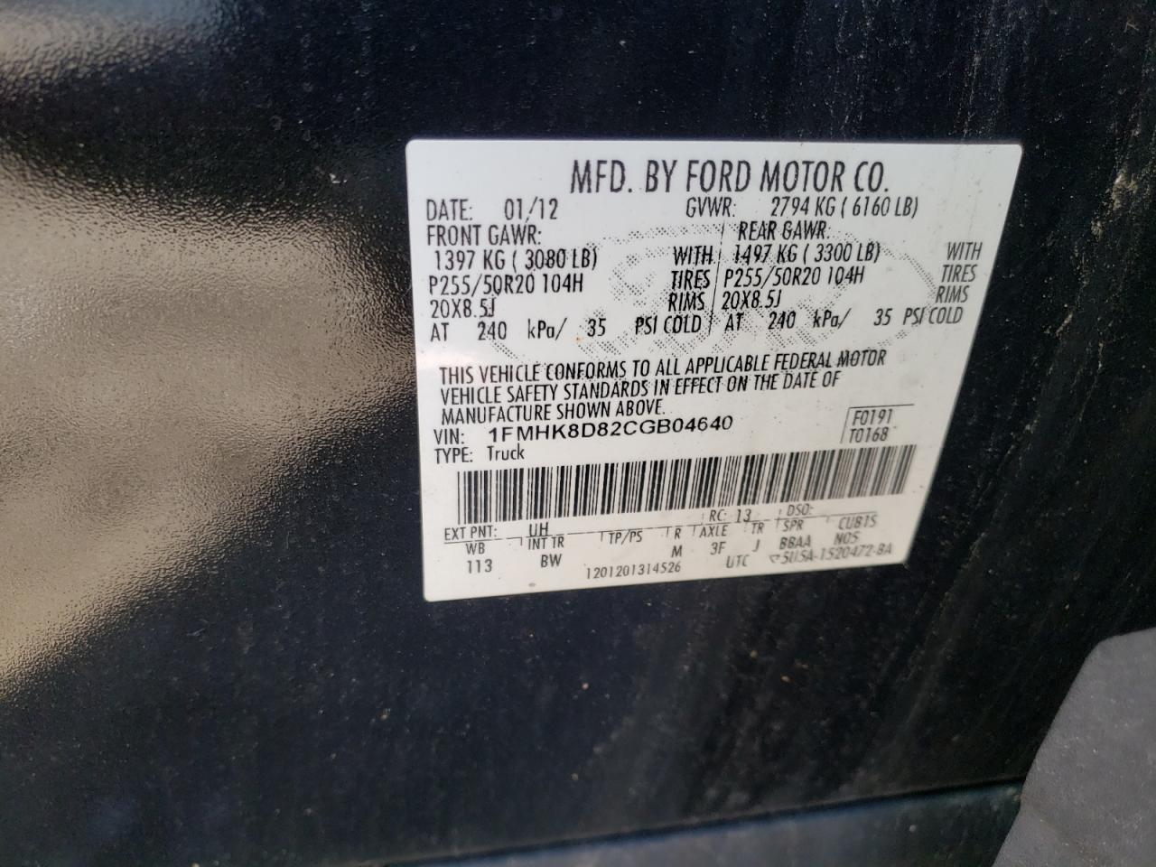 Photo 10 from auction – 2012 FORD EXPLORER X with VIN 1FMHK8D82CGB04640