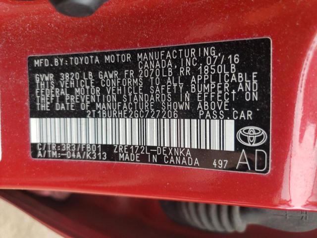 Photo 10 from auction – 2016 TOYOTA COROLLA L with VIN 2T1BURHE2GC727206