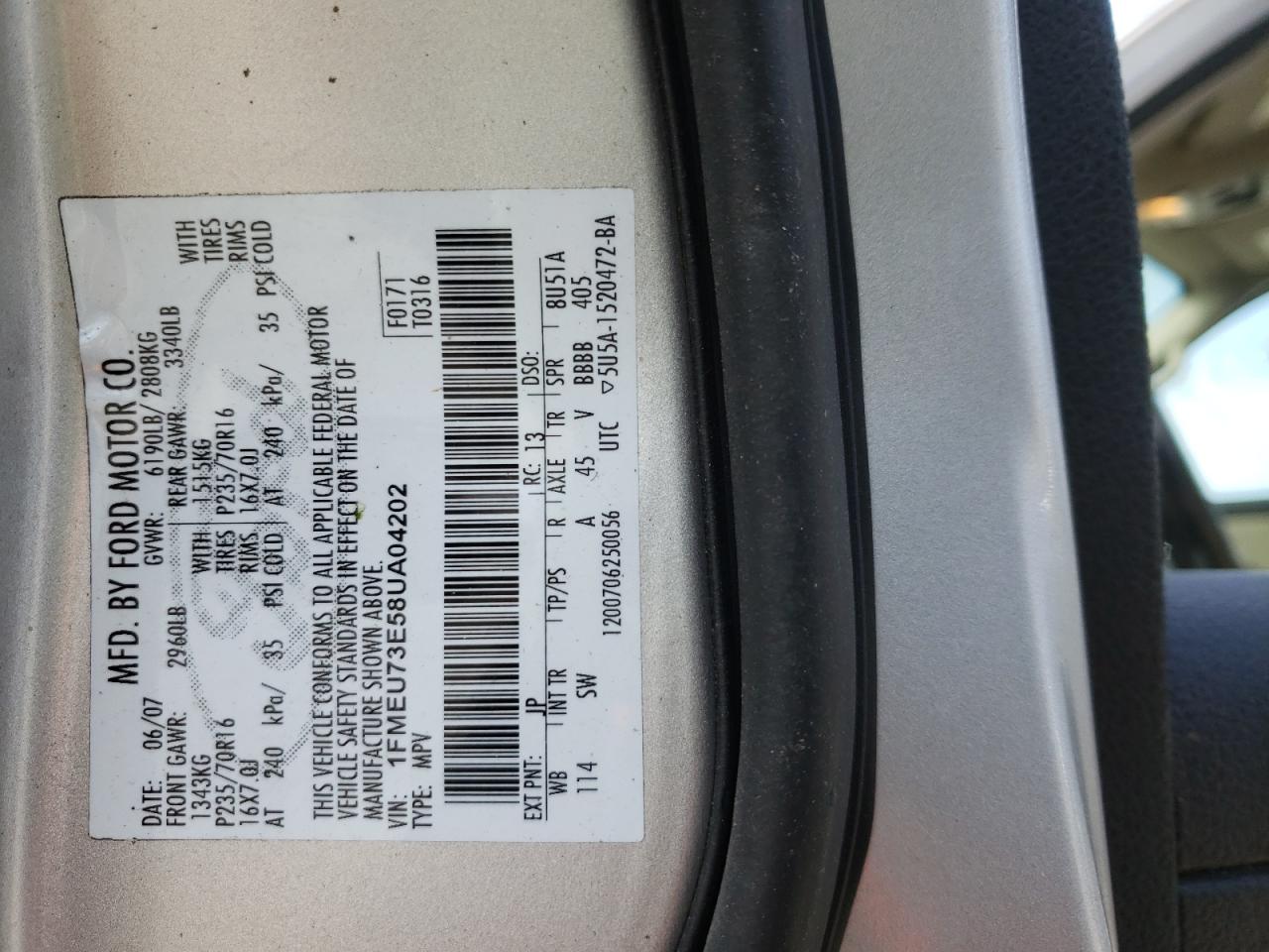 Photo 10 from auction – 2008 FORD EXPLORER with VIN 1FMEU73E58UA04202