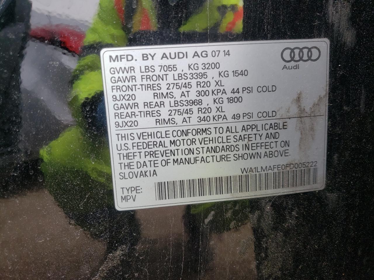 Photo 10 from auction – 2015 AUDI Q7 TDI PRE with VIN WA1LMAFE0FD005222