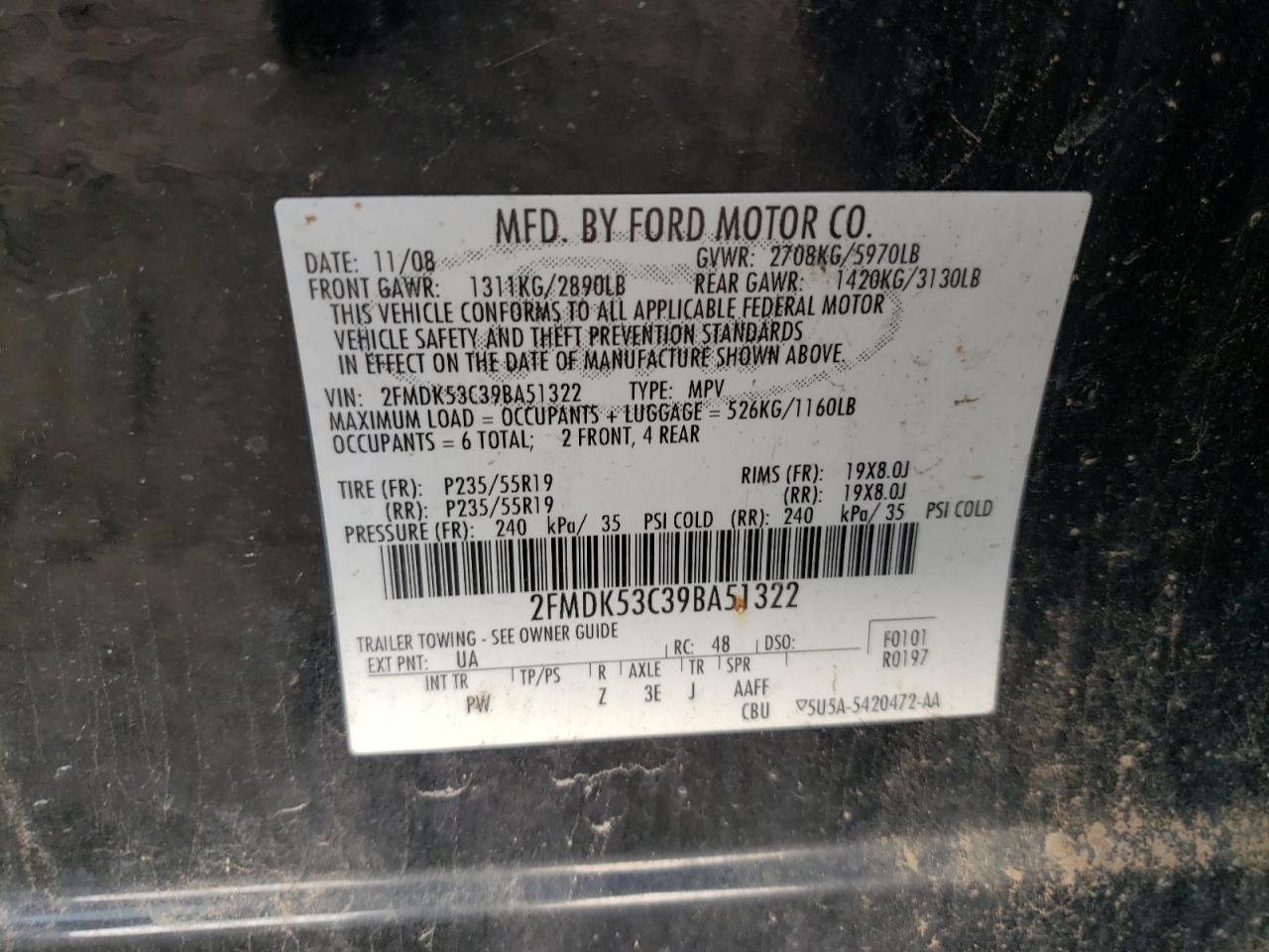 Photo 10 from auction – 2009 FORD FLEX LIMIT with VIN 2FMDK53C39BA51322
