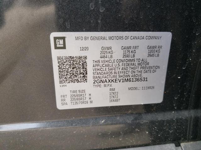 Photo 10 from auction – 2021 CHEVROLET EQUINOX LT with VIN 2GNAXKEV1M6136531