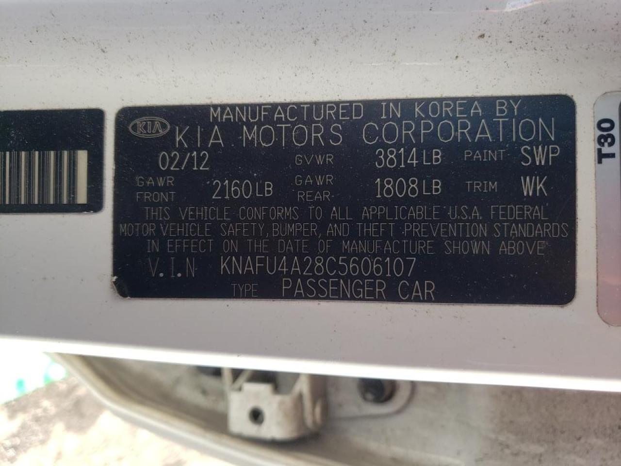 Photo 10 from auction – 2012 KIA FORTE EX with VIN KNAFU4A28C5606107