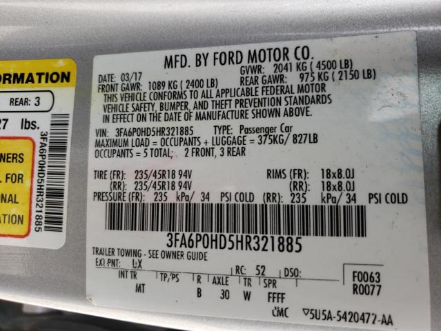 Photo 10 from auction – 2017 FORD FUSION SE with VIN 3FA6P0HD5HR321885