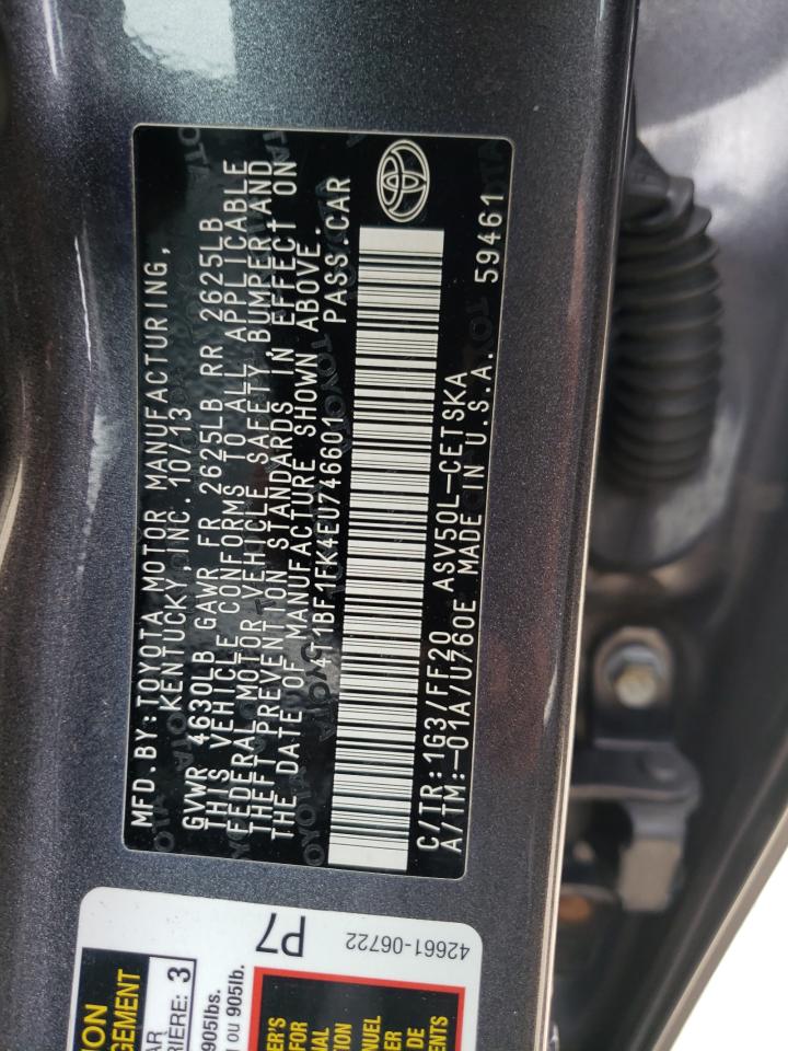 Photo 10 from auction – 2014 TOYOTA CAMRY with VIN 4T1BF1FK4EU746601