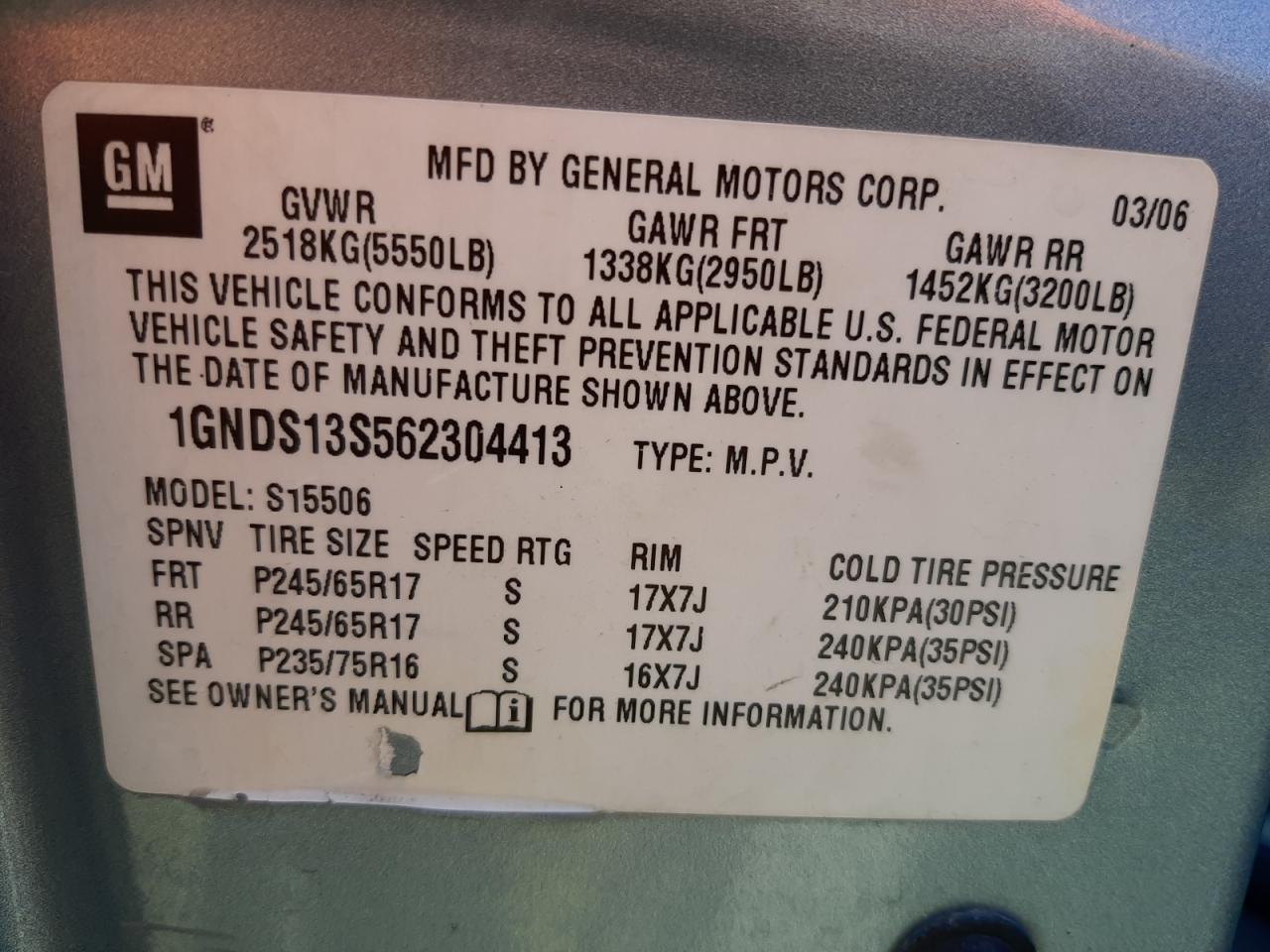 Photo 10 from auction – 2006 CHEVROLET TRAILBLAZE with VIN 1GNDS13S562304413