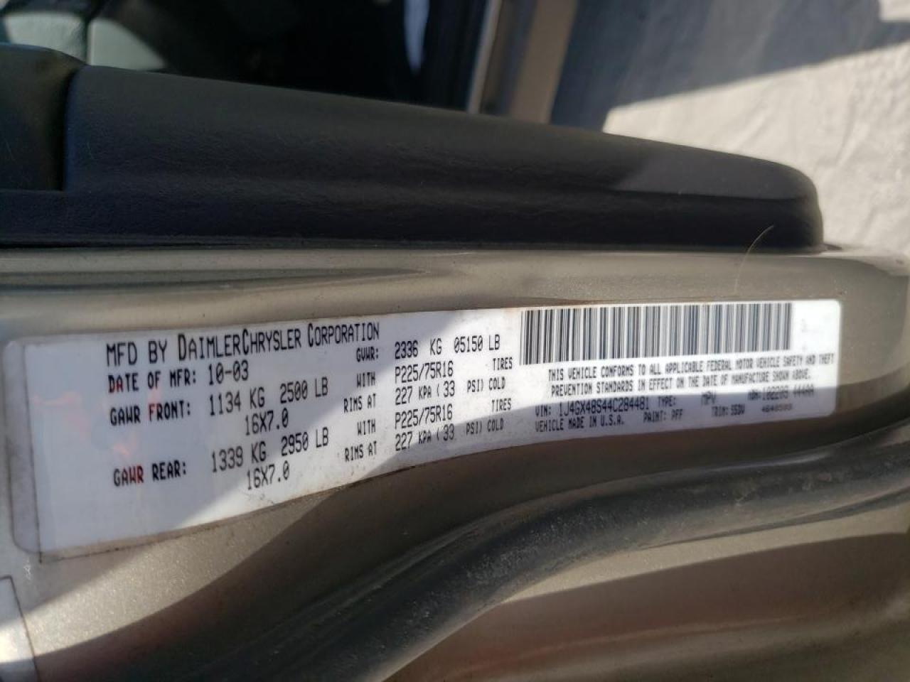 Photo 10 from auction – 2004 JEEP GRAND CHER with VIN 1J4GX48S44C284481