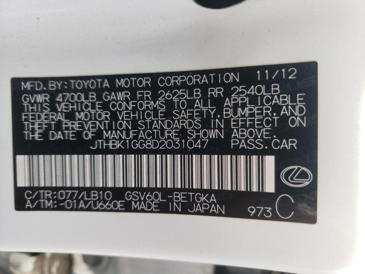 Zdjęcie 10 z aukcji – 2013 LEXUS ES 350 z VIN JTHBK1GG8D2031047