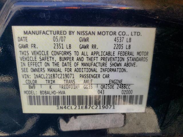 Photo 10 from auction – 2007 NISSAN ALTIMA HYB with VIN 1N4CL21E87C219071