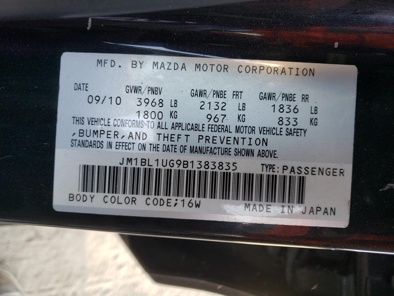 Photo 10 from auction – 2011 MAZDA 3 I with VIN JM1BL1UG9B1383835