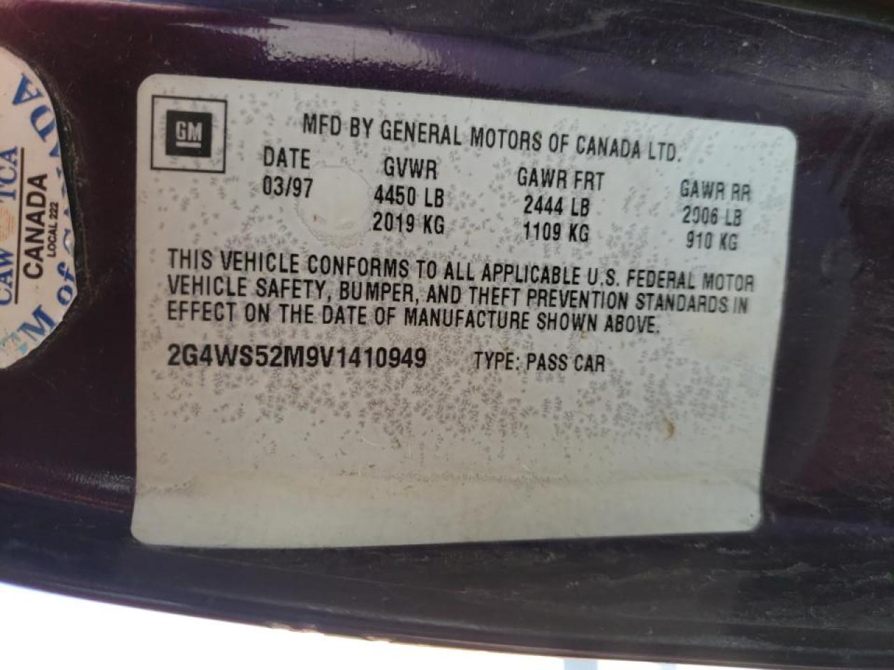 Photo 10 from auction – 1997 BUICK CENTURY CU with VIN 2G4WS52M9V1410949