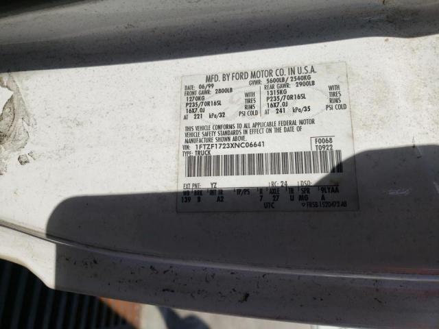 Photo 10 from auction – 1999 FORD F150 with VIN 1FTZF1723XNC06641