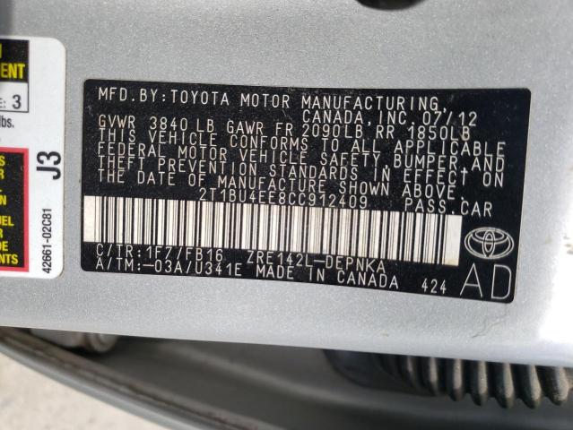 Photo 10 from auction – 2012 TOYOTA COROLLA BA with VIN 2T1BU4EE8CC912409