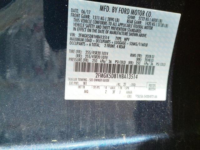 Photo 10 from auction – 2017 FORD FLEX LIMIT with VIN 2FMGK5D81HBA13514