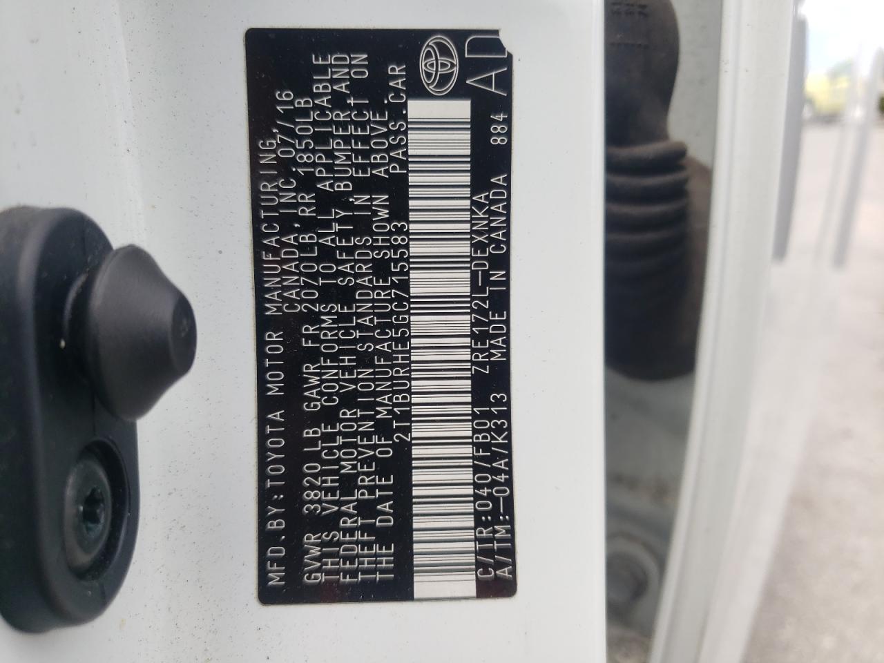 Photo 10 from auction – 2016 TOYOTA COROLLA L with VIN 2T1BURHE5GC715583