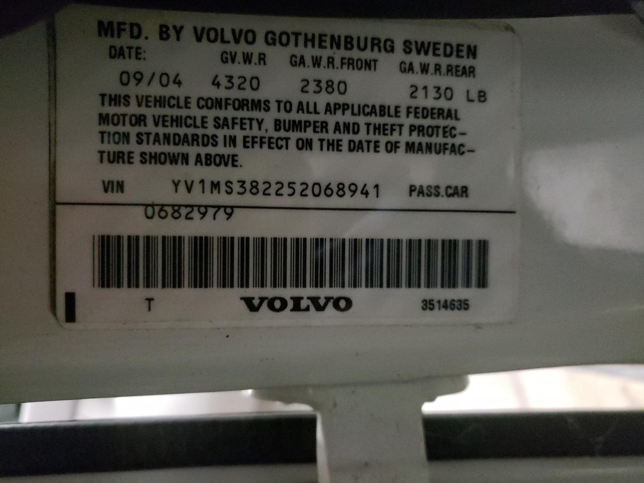 Photo 10 from auction – 2005 VOLVO S40 2.4I with VIN YV1MS382252068941