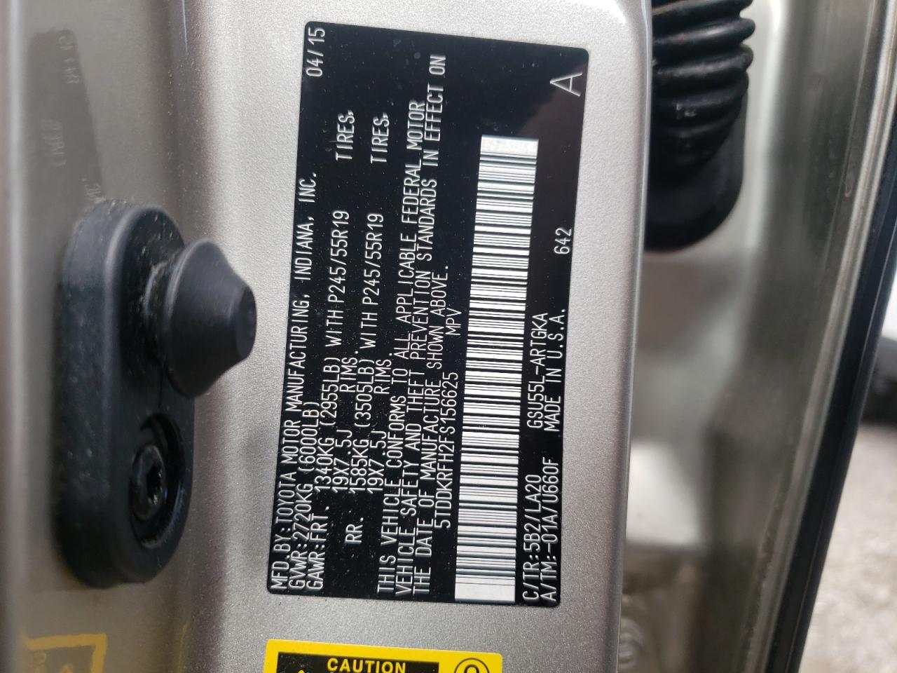 Photo 10 from auction – 2015 TOYOTA HIGHLANDER with VIN 5TDDKRFH2FS156625
