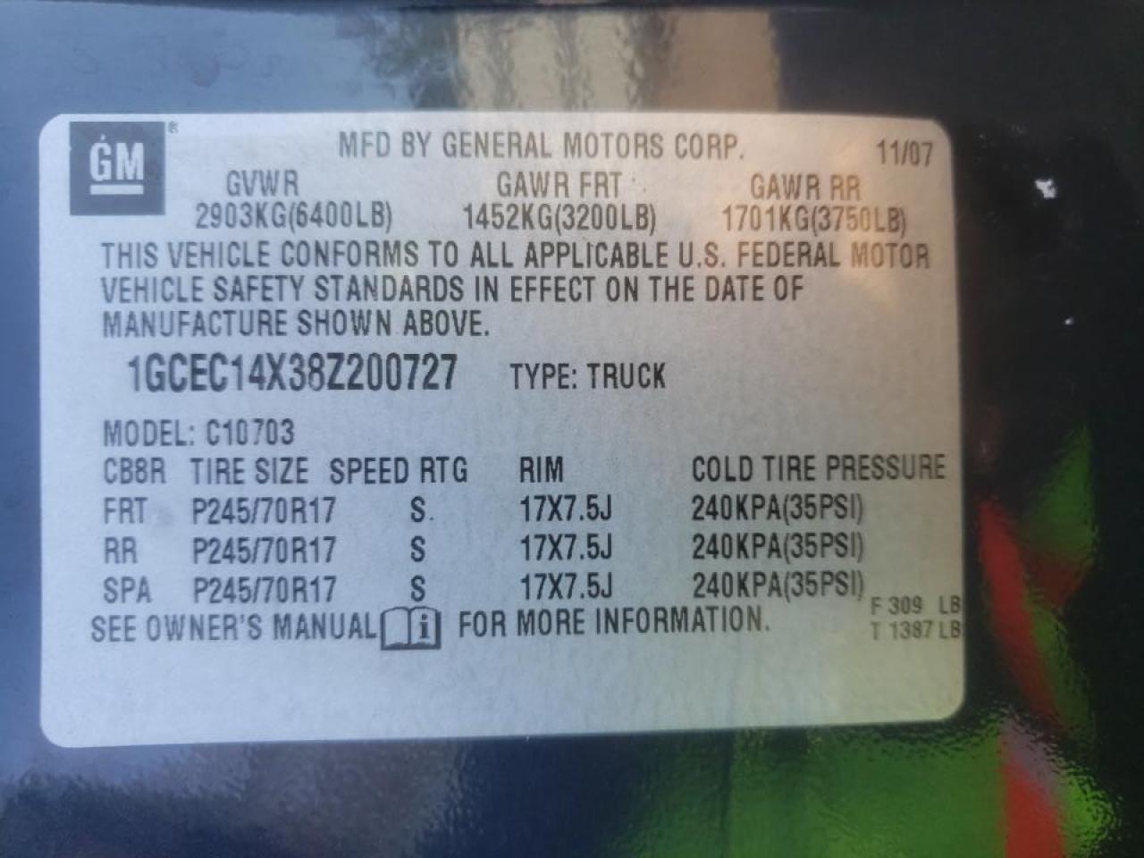 Photo 10 from auction – 2008 CHEVROLET SILVERADO with VIN 1GCEC14X38Z200727