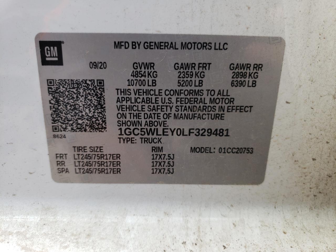Photo 10 from auction – 2020 CHEVROLET SILVERADO with VIN 1GC5WLEY0LF329481