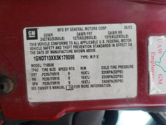 Photo 10 from auction – 2003 CHEVROLET BLAZER with VIN 1GNDT13XX3K178098
