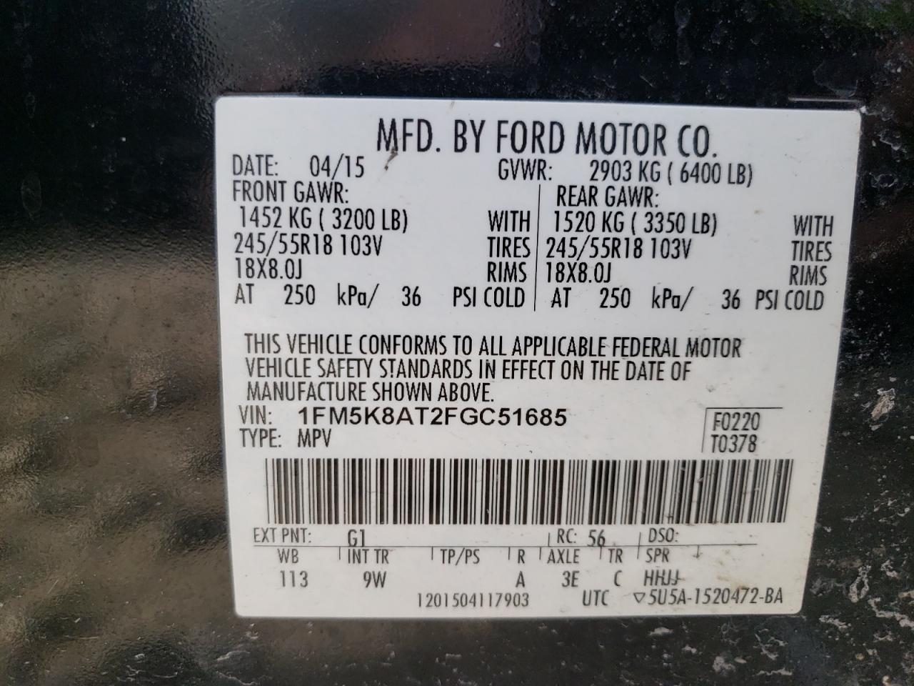 Photo 10 from auction – 2015 FORD EXPLORER P with VIN 1FM5K8AT2FGC51685