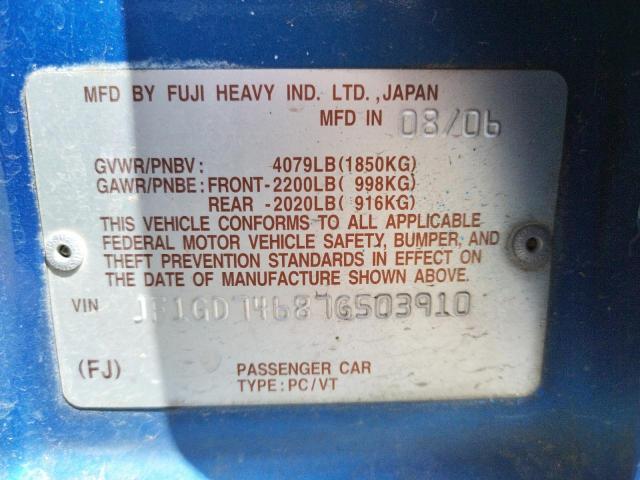 Photo 10 from auction – 2006 SUBARU IMPREZA WR with VIN JF1GD74687G503910