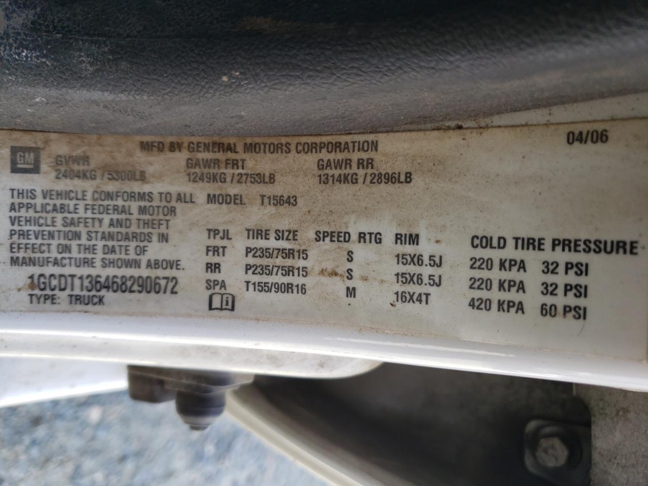 Photo 10 from auction – 2006 CHEVROLET COLORADO with VIN 1GCDT136468290672