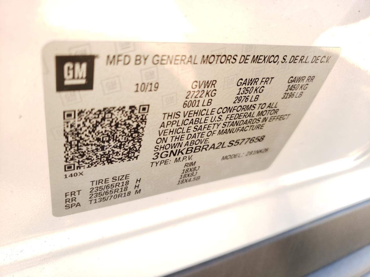 Photo 10 from auction – 2020 CHEVROLET BLAZER 1LT with VIN 3GNKBBRA2LS577658