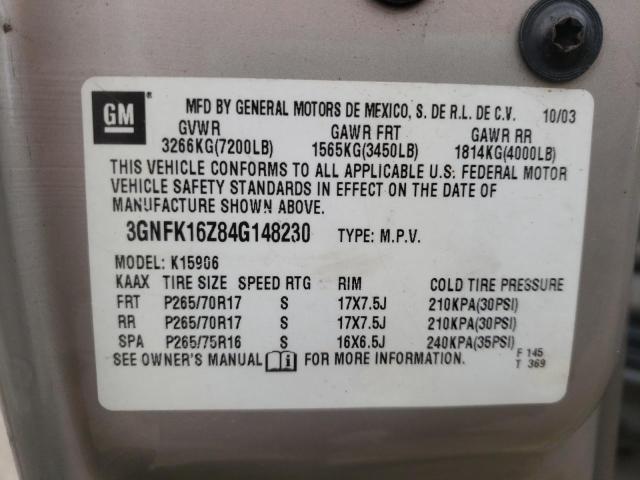 Photo 10 from auction – 2004 CHEVROLET SUBURBAN K with VIN 3GNFK16Z84G148230