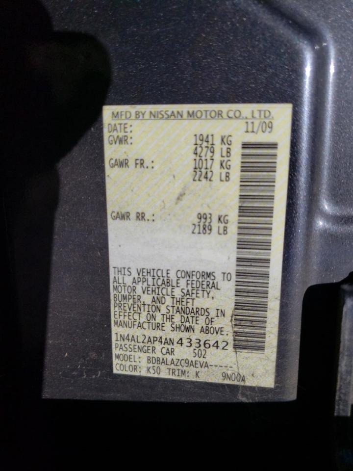 Photo 10 from auction – 2010 NISSAN ALTIMA BAS with VIN 1N4AL2AP4AN433642