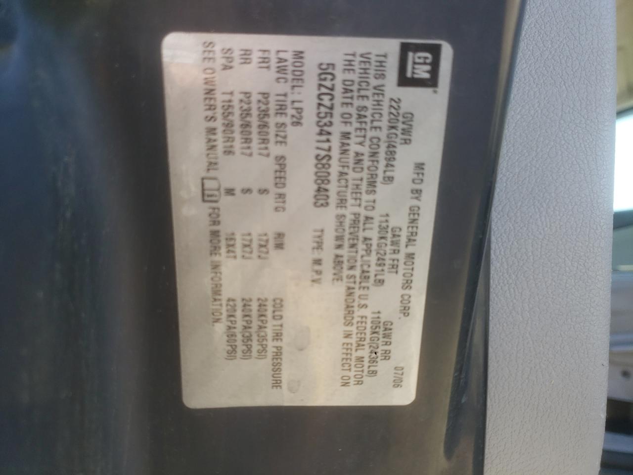 Photo 10 from auction – 2007 SATURN VUE with VIN 5GZCZ53417S808403