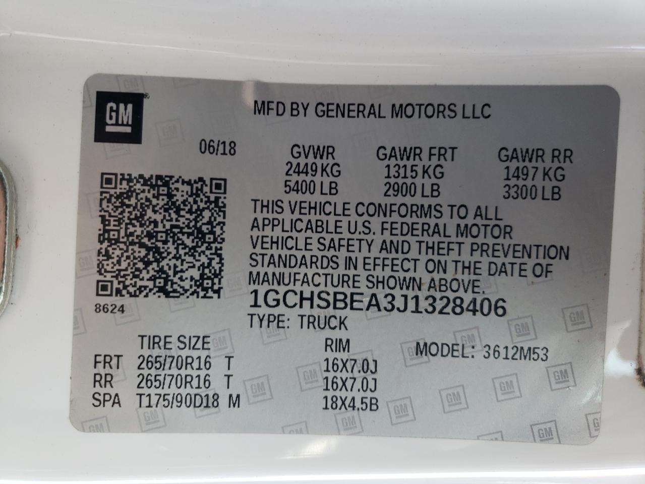 Photo 10 from auction – 2018 CHEVROLET COLORADO with VIN 1GCHSBEA3J1328406