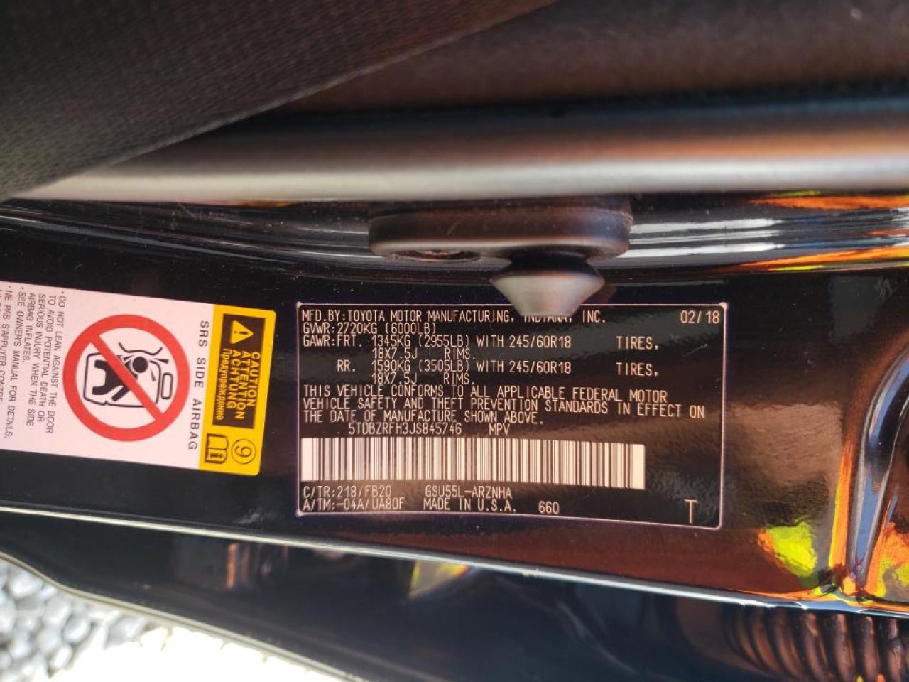 Photo 10 from auction – 2018 TOYOTA HIGHLANDER with VIN 5TDBZRFH3JS845746