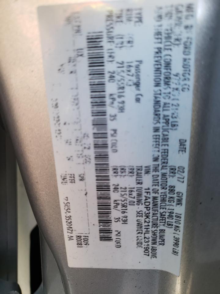 Photo 10 from auction – 2017 FORD FOCUS SE with VIN 1FADP3K21HL231907