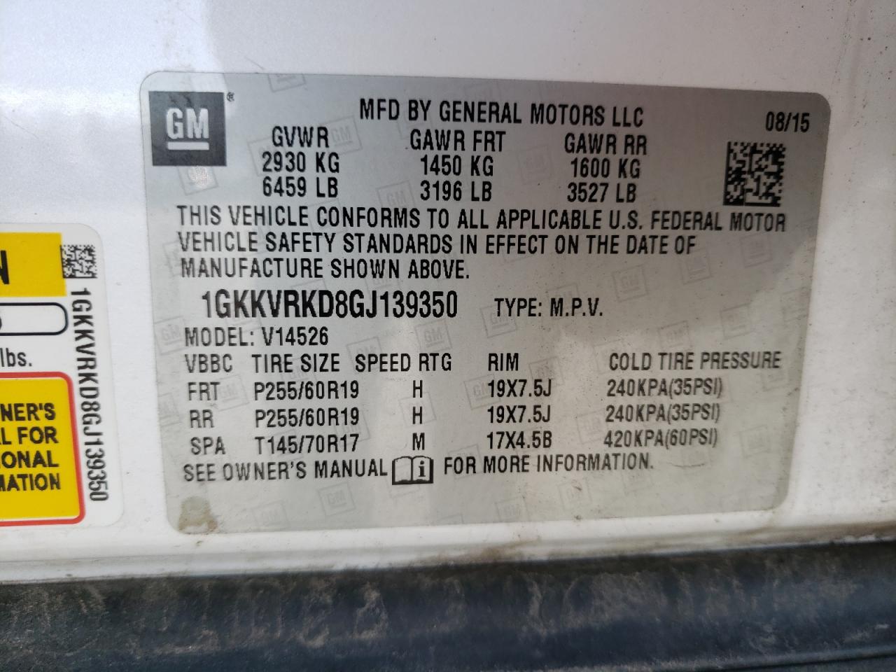 Photo 10 from auction – 2016 GMC ACADIA SLT with VIN 1GKKVRKD8GJ139350