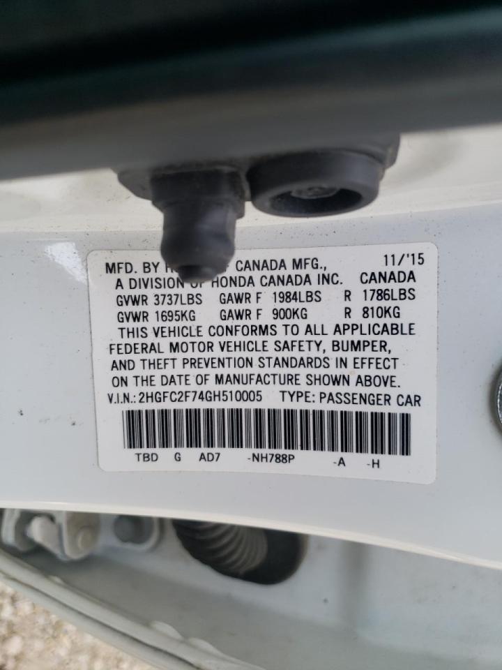 Photo 10 from auction – 2016 HONDA CIVIC EX with VIN 2HGFC2F74GH510005