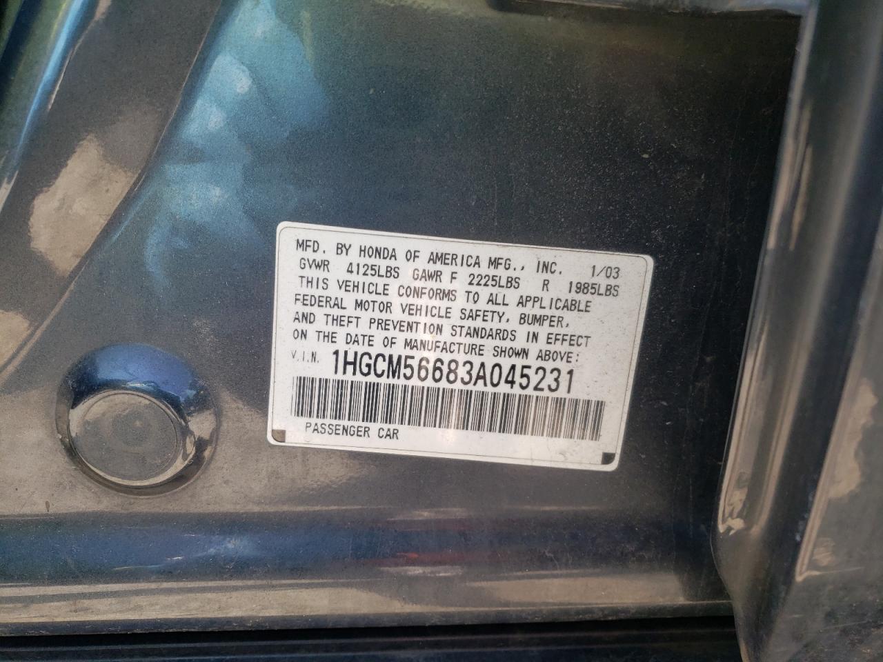 Photo 10 from auction – 2003 HONDA ACCORD EX with VIN 1HGCM56683A045231