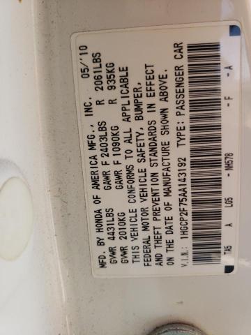 Photo 10 from auction – 2010 HONDA ACCORD EX with VIN 1HGCP2F75AA143192