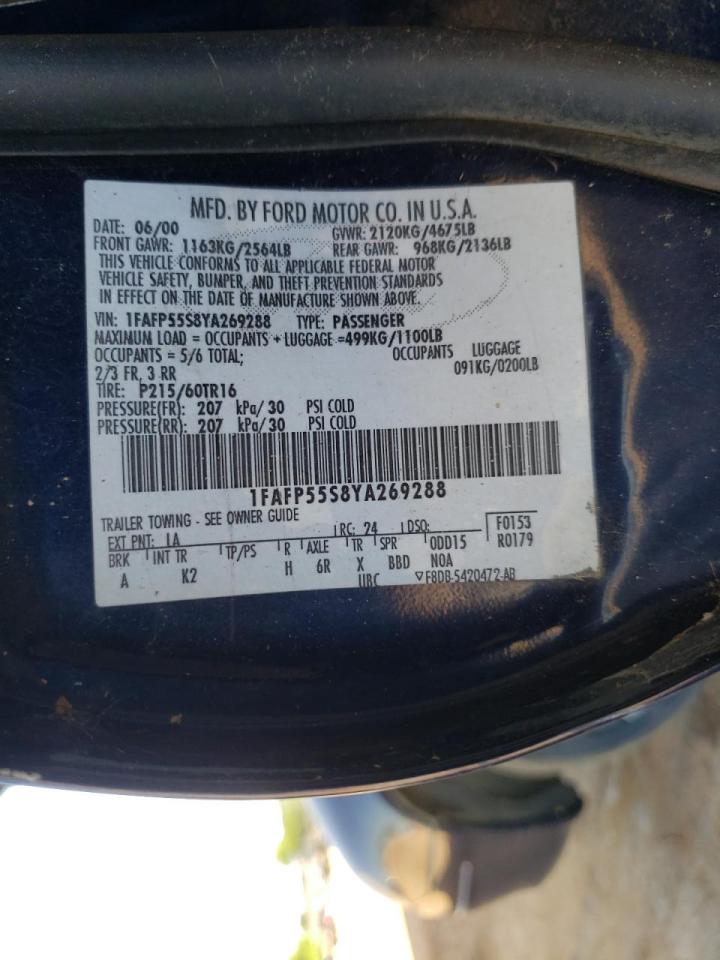 Photo 10 from auction – 2000 FORD TAURUS SES with VIN 1FAFP55S8YA269288