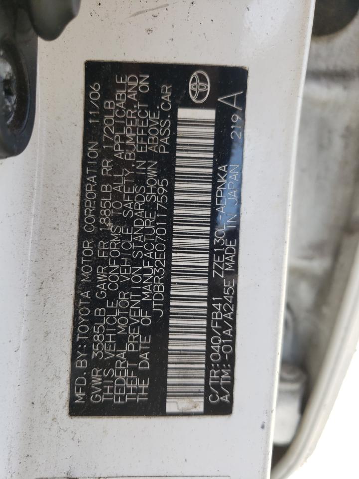 Foto 10 de la subasta – 2007 TOYOTA COROLLA CE con VIN JTDBR32E070117595