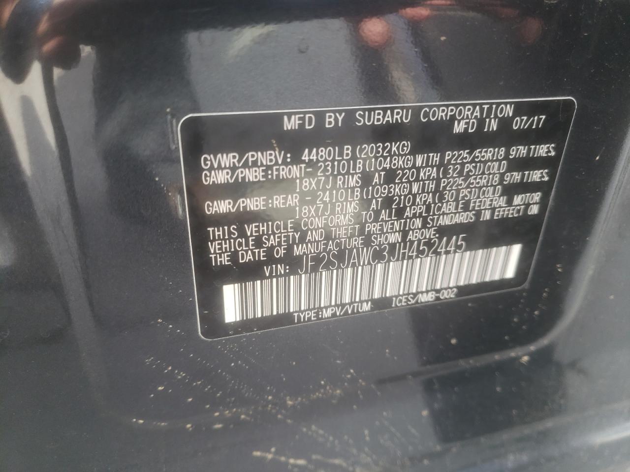 Photo 10 from auction – 2018 SUBARU FORESTER 2 with VIN JF2SJAWC3JH452445