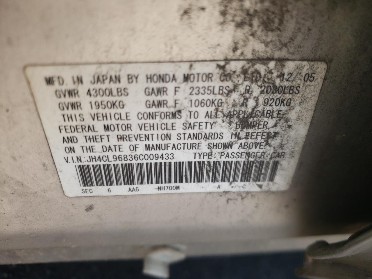 Photo 10 from auction – 2006 ACURA TSX with VIN JH4CL96836C009433
