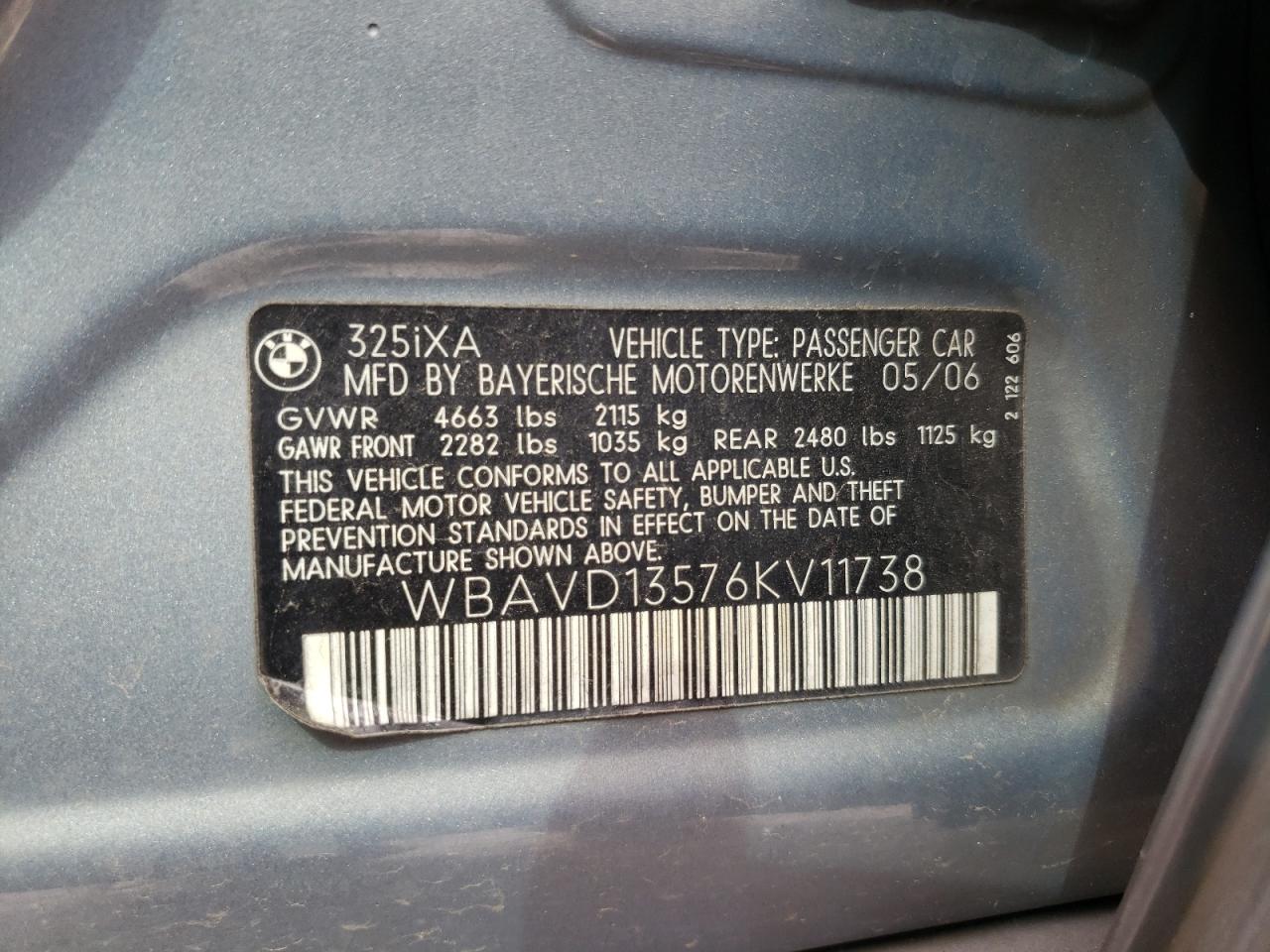 Photo 10 from auction – 2006 BMW 325 XI with VIN WBAVD13576KV11738