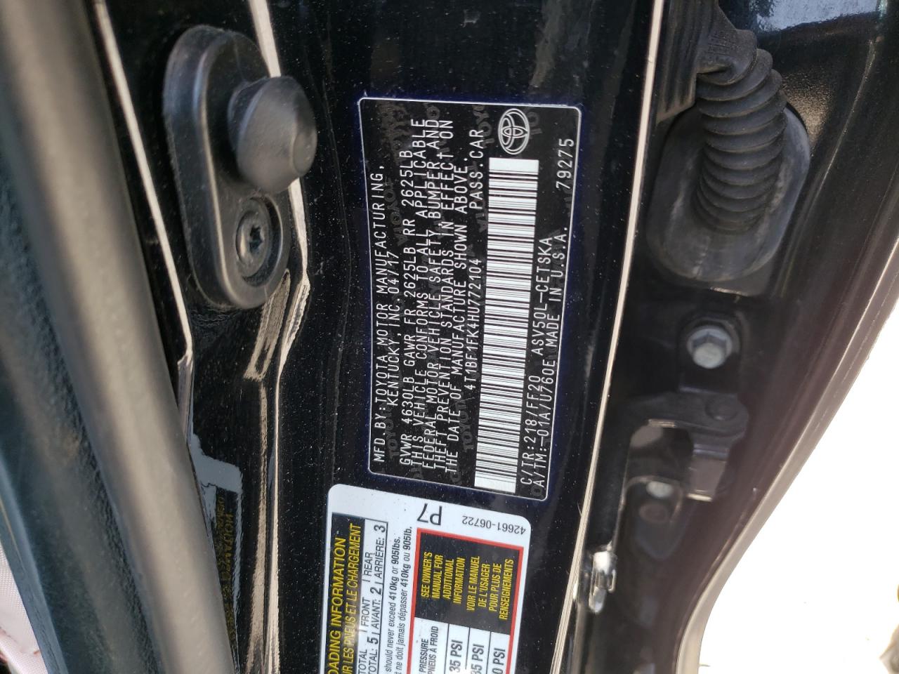 Photo 10 from auction – 2017 TOYOTA CAMRY LE with VIN 4T1BF1FK4HU772104