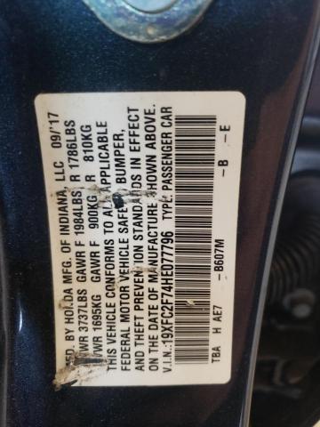 Photo 10 from auction – 2017 HONDA CIVIC EX with VIN 19XFC2F74HE077796